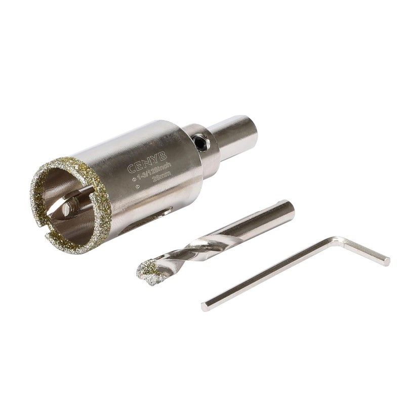 cenyb 1-3/128inch | 26mm Diamond Hole Saw with Center Drill bit and Diamond-Coated Center Drill bit for Ceramic Glass Marble Fiberglass Granite and Porcelain Tiles by - Image 1
